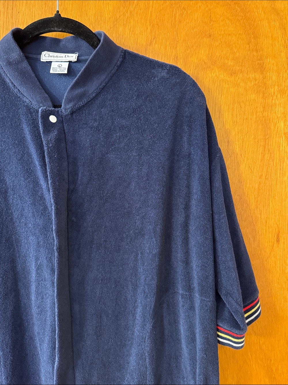 Christian Dior Navy Terry Short-Sleeve Zip-Up Sweater Jacket with Striped Trim - Picture 6 of 10